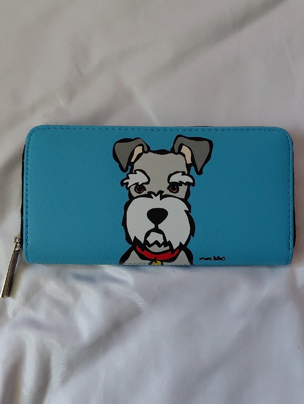 Marc Tetro Schnauzer Blue Zip Around Wallet  NWOT